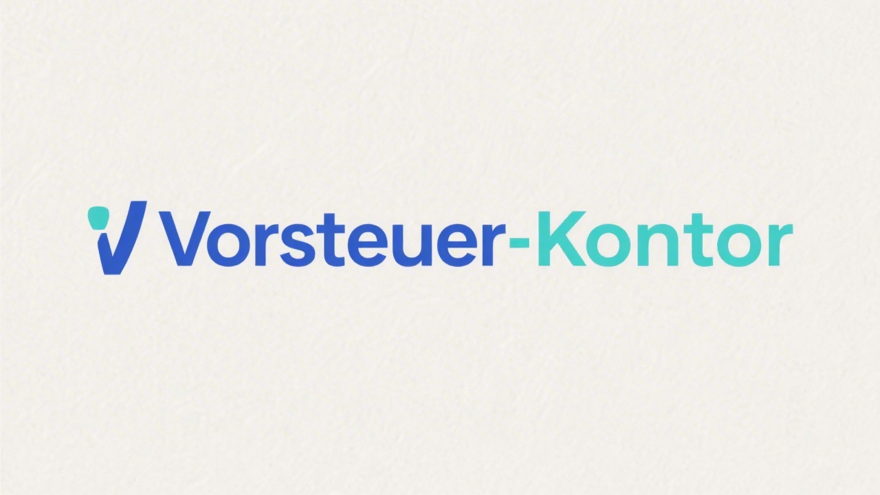 Minimalistic blue and teal wordmark logo for VorsteuerKontor without complex shapes on light background